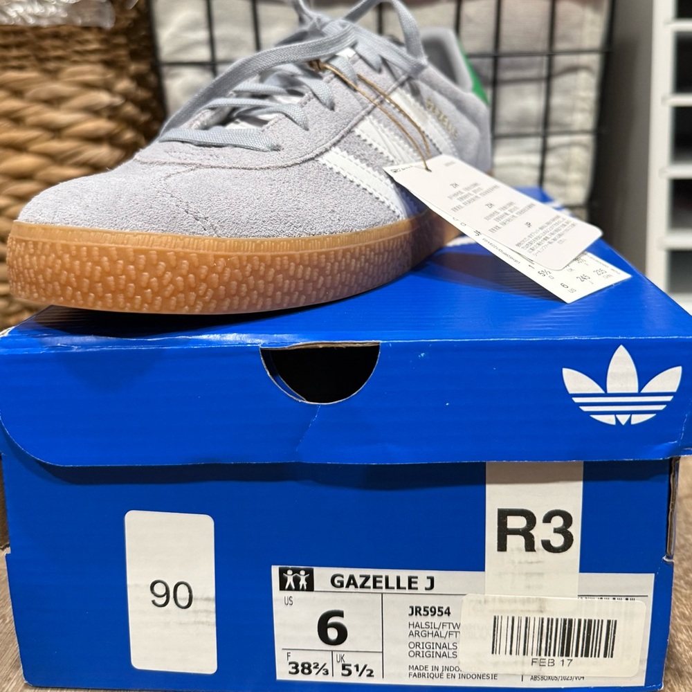 adidas Gazelle Gray and Green Sneakers - Picture 2 of 2